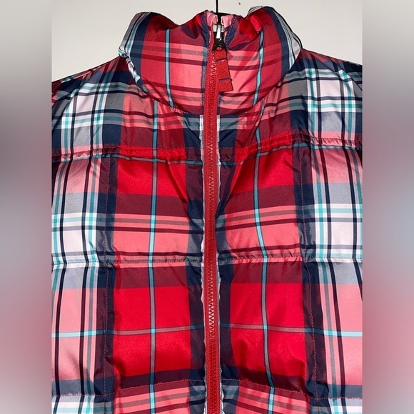 Lands' End Down Puffer‎ Red Plaid Vest Women L Hiking Walking Trails Gorpcore - Picture 4 of 9